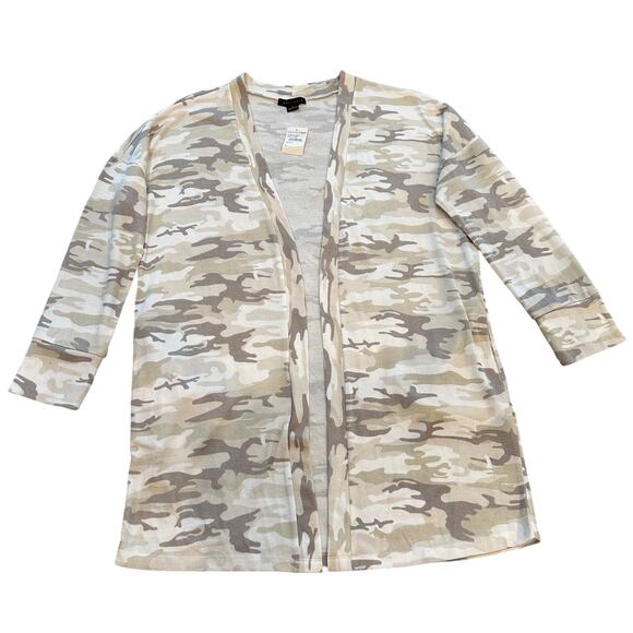 NWT SANCTUARY Beige Camo Open Front Cardigan Size XL Casual Classic Preppy Chic - Picture 1 of 8